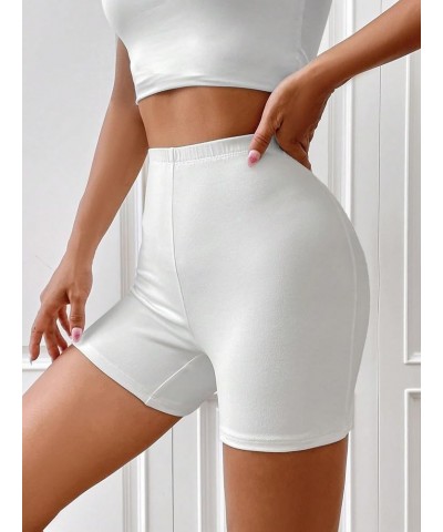 Women's Casual High Waisted Satin Biker Shorts Workout Yoga Shorts White $10.25 Activewear