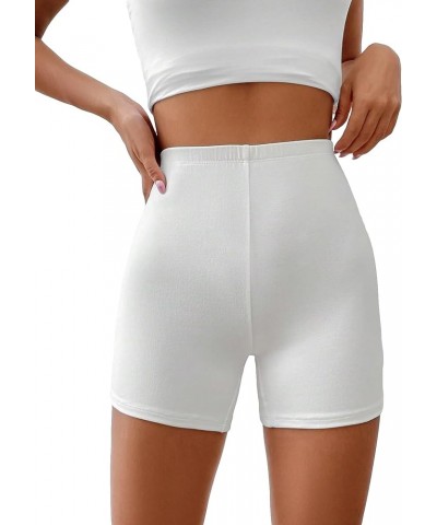 Women's Casual High Waisted Satin Biker Shorts Workout Yoga Shorts White $10.25 Activewear