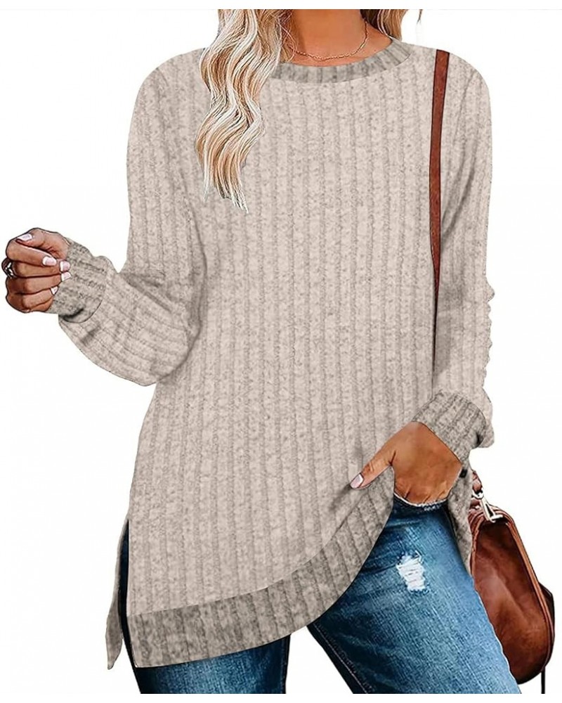 Women's Long Sleeve Sweatshirts Color Block Crewneck Sweaters Tunic Tops 01-cream $10.61 Hoodies & Sweatshirts