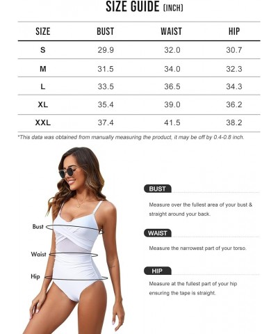 Women Sexy Mesh One Piece Swimsuit Tummy Control Bathing Suit Push Up High Waisted Swimwear White $14.24 Swimsuits