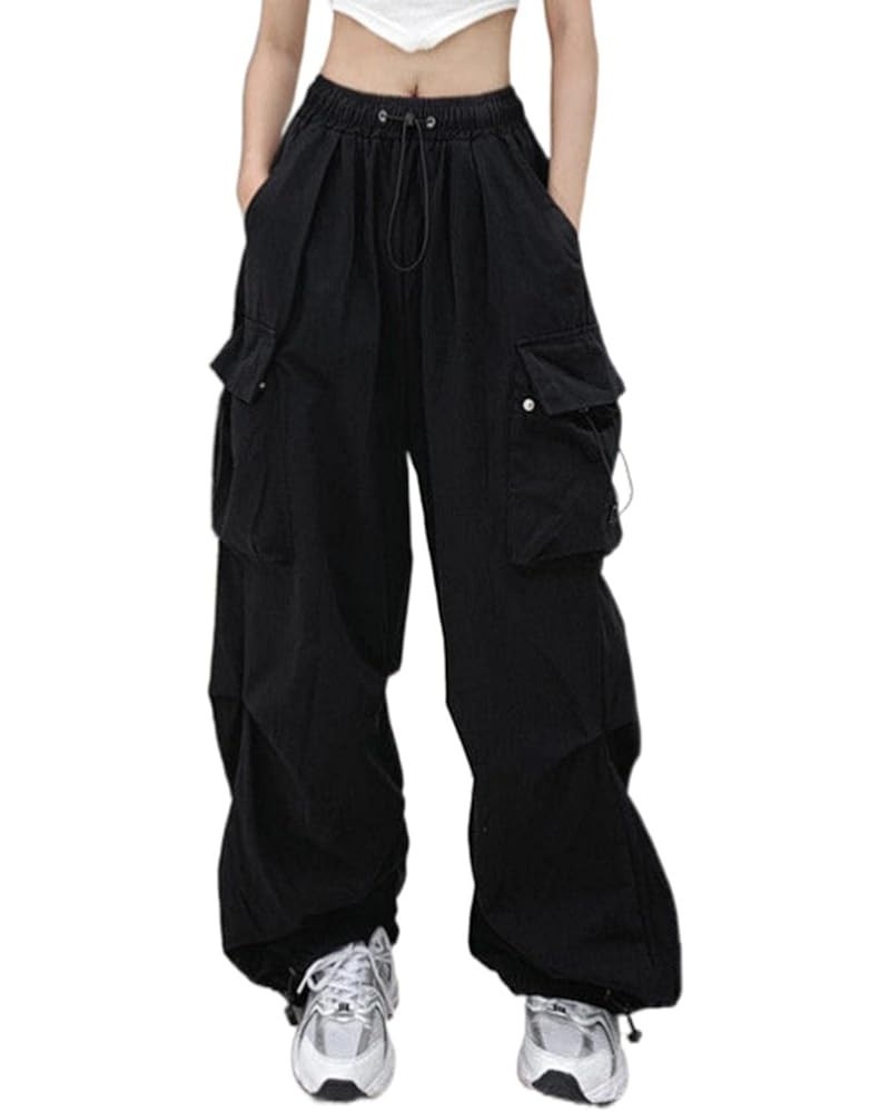 Womens Cargo Pants with Pockets Plus Size,Casual Fahion Baggy Drawstring Wide Leg Parachute Pants Jogger Sweatpants Black $12...