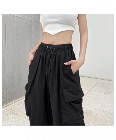 Womens Cargo Pants with Pockets Plus Size,Casual Fahion Baggy Drawstring Wide Leg Parachute Pants Jogger Sweatpants Black $12...