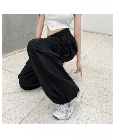 Womens Cargo Pants with Pockets Plus Size,Casual Fahion Baggy Drawstring Wide Leg Parachute Pants Jogger Sweatpants Black $12...