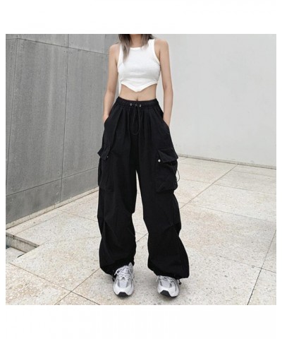 Womens Cargo Pants with Pockets Plus Size,Casual Fahion Baggy Drawstring Wide Leg Parachute Pants Jogger Sweatpants Black $12...