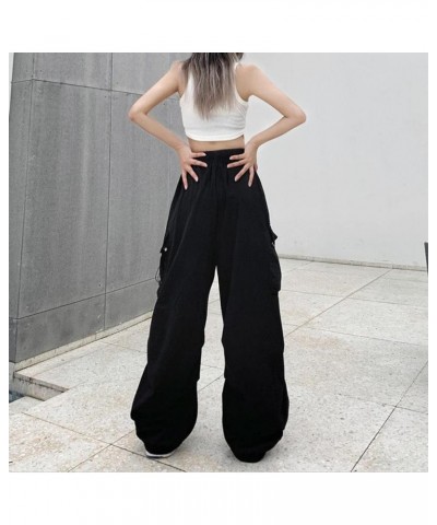 Womens Cargo Pants with Pockets Plus Size,Casual Fahion Baggy Drawstring Wide Leg Parachute Pants Jogger Sweatpants Black $12...