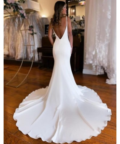 Satin Wedding Dresses for Bride 2024 Mermaid V Neck Bridal Gowns Spaghetti Straps Wedding Gowns Ivory1 $47.31 Dresses