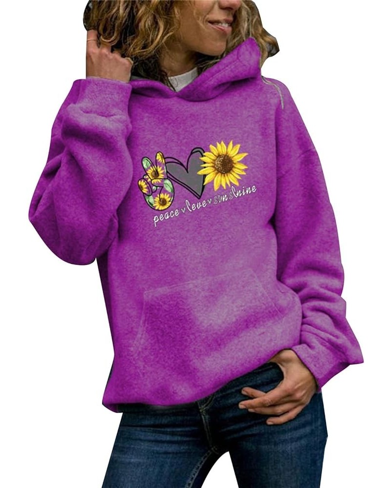 Womens Peace Love Sunshine Hoodies Cute Graphic Casual Long Sleeve Pullover Sweatshirts with Pockets Purple $12.74 Hoodies & ...