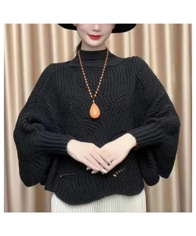 Winter Knitwear Oversize Sweater Women's Fashion Hollow Out Thick Line Turtleneck Sweater Bat Sleeve Womens Black $9.19 Activ...