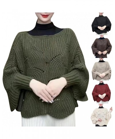 Winter Knitwear Oversize Sweater Women's Fashion Hollow Out Thick Line Turtleneck Sweater Bat Sleeve Womens Black $9.19 Activ...