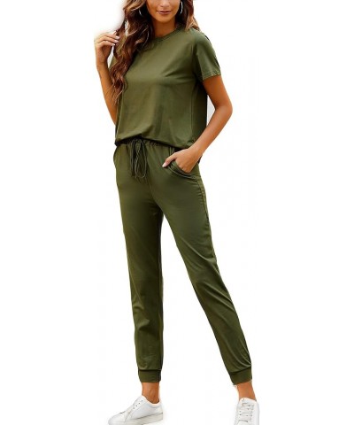 Lounge Sets for Women 2 Piece Short Sleeve Long Pants Matching Loungewear Pajama Set Sweatsuits Jogger Outfits Dark Green $20...