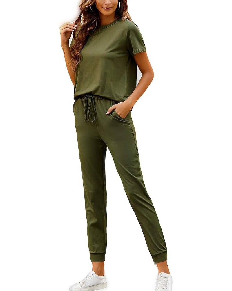 Lounge Sets for Women 2 Piece Short Sleeve Long Pants Matching Loungewear Pajama Set Sweatsuits Jogger Outfits Dark Green $20...