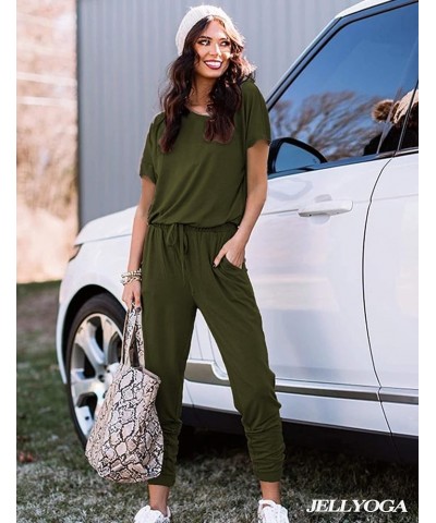 Lounge Sets for Women 2 Piece Short Sleeve Long Pants Matching Loungewear Pajama Set Sweatsuits Jogger Outfits Dark Green $20...