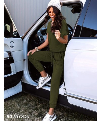 Lounge Sets for Women 2 Piece Short Sleeve Long Pants Matching Loungewear Pajama Set Sweatsuits Jogger Outfits Dark Green $20...