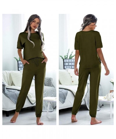 Lounge Sets for Women 2 Piece Short Sleeve Long Pants Matching Loungewear Pajama Set Sweatsuits Jogger Outfits Dark Green $20...