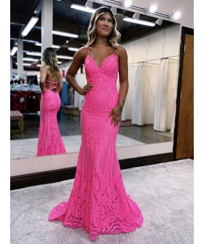 Sequin Mermaid Prom Dresses 2024 Spaghetti Straps Lace Applique Formal Evening Gowns Emerald Green $42.50 Dresses