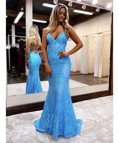 Sequin Mermaid Prom Dresses 2024 Spaghetti Straps Lace Applique Formal Evening Gowns Emerald Green $42.50 Dresses