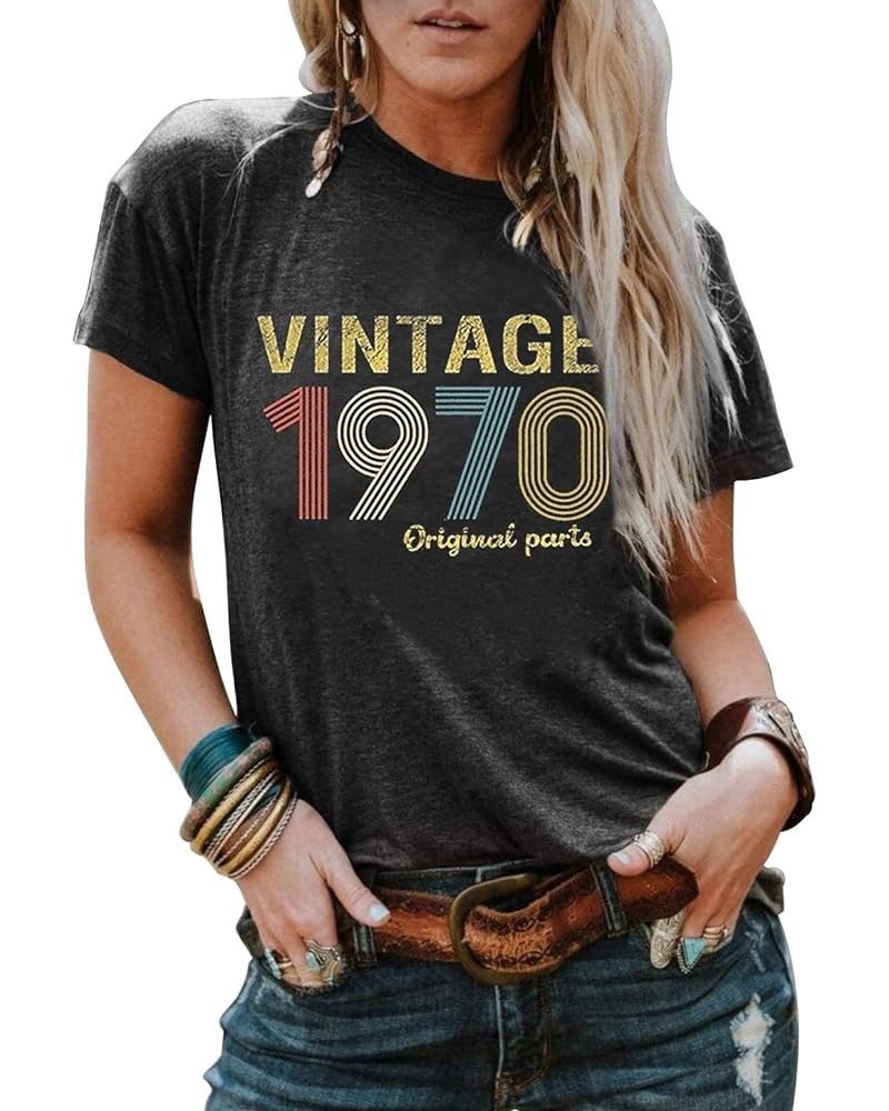 Retro 50th Birthday Gift Womens T Shirts Vintage 1974 Original Parts Tshirt Birthday Party Short Sleeve V Neck Tee Tops Grey ...