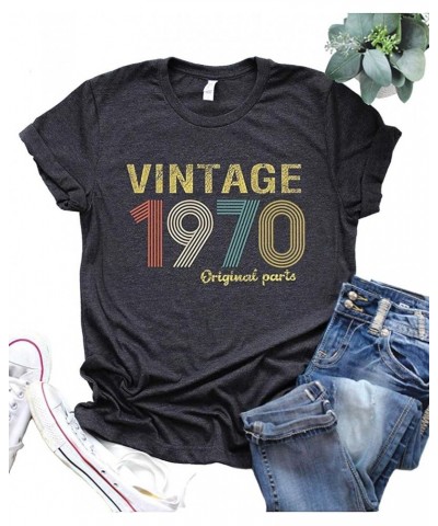 Retro 50th Birthday Gift Womens T Shirts Vintage 1974 Original Parts Tshirt Birthday Party Short Sleeve V Neck Tee Tops Grey ...