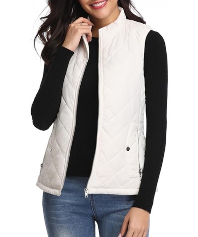 Women's Quilted Vest, Stand Collar Lightweight Zip Padded Gilet White $17.10 Vests