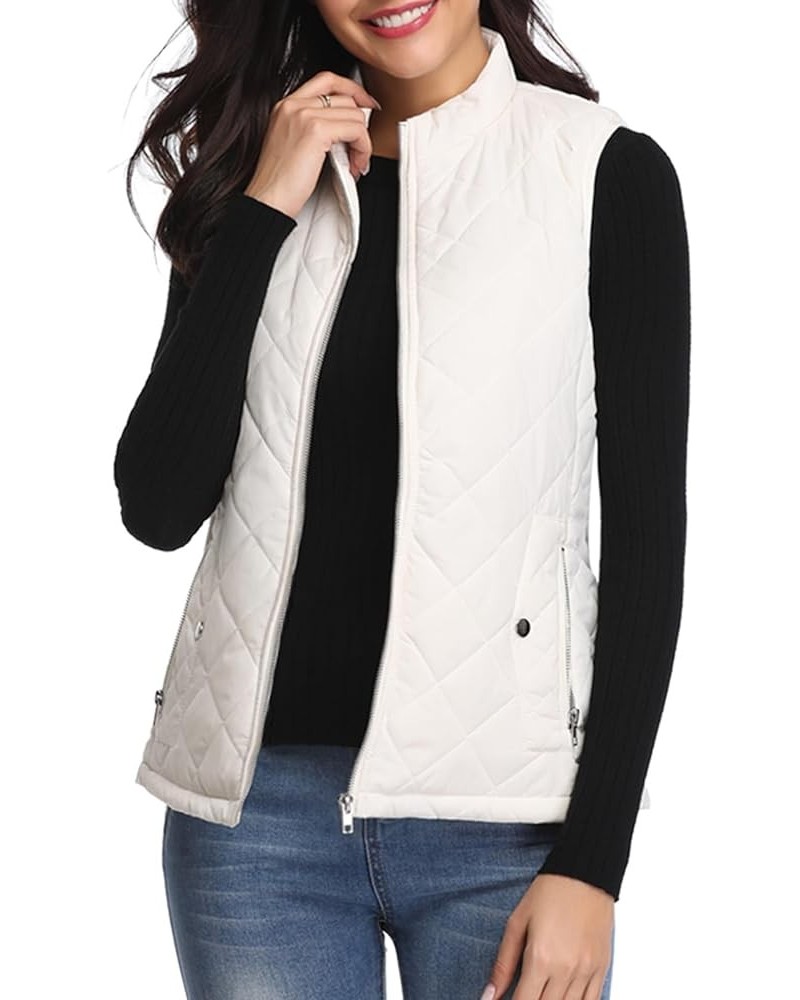 Women's Quilted Vest, Stand Collar Lightweight Zip Padded Gilet White $17.10 Vests