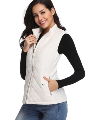 Women's Quilted Vest, Stand Collar Lightweight Zip Padded Gilet White $17.10 Vests