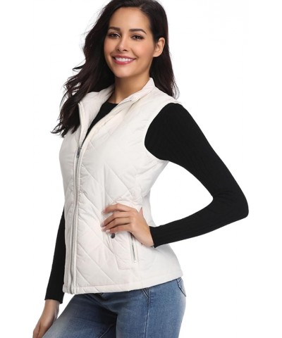 Women's Quilted Vest, Stand Collar Lightweight Zip Padded Gilet White $17.10 Vests