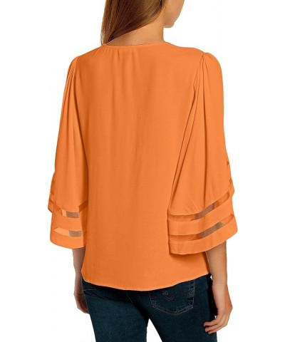 Dressy Tops for Women Women's Summer Casual V Neck Mesh Panel 3/4 Bell Sleeve Loose Blouse Top V Neck-flame Orange $19.46 Blo...