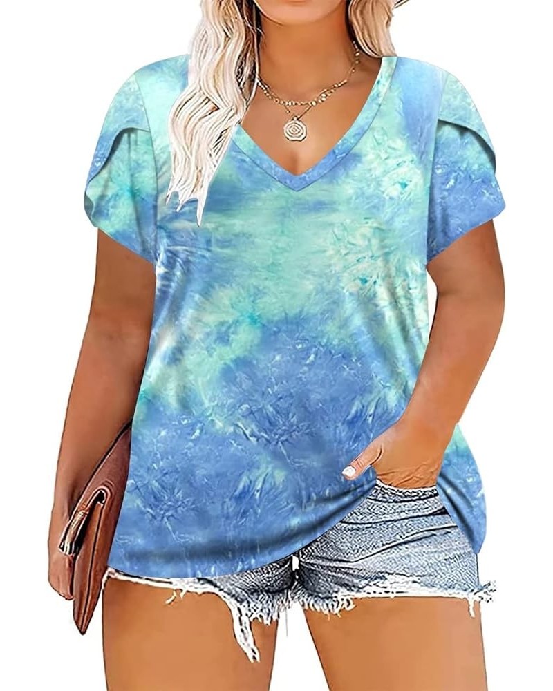 Womens-Plus-Size-Tops Summer Petal Sleeve T Shirts Casual V Neck Tees XL-5XL Yh001 $13.24 T-Shirts