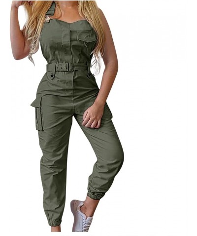 Womens Jumpsuits Casual Trendy Work Overalls Sleeveless Backless Jumpsuit Plain Suspender Rompers with Pockets 01-green $13.1...