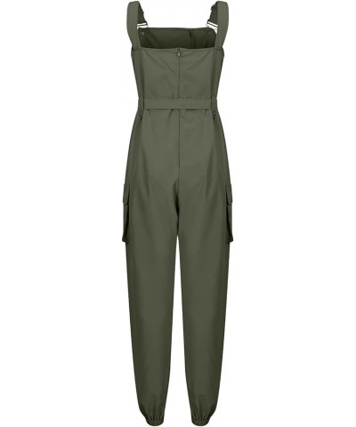 Womens Jumpsuits Casual Trendy Work Overalls Sleeveless Backless Jumpsuit Plain Suspender Rompers with Pockets 01-green $13.1...