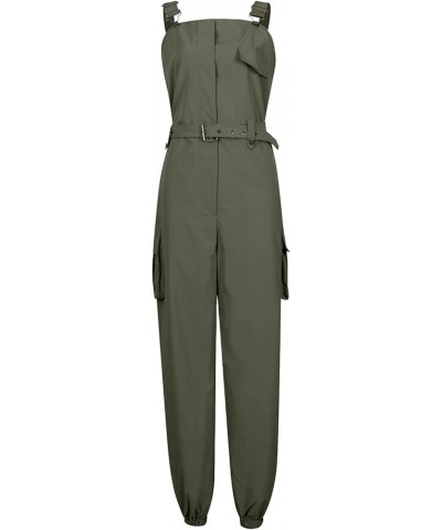 Womens Jumpsuits Casual Trendy Work Overalls Sleeveless Backless Jumpsuit Plain Suspender Rompers with Pockets 01-green $13.1...