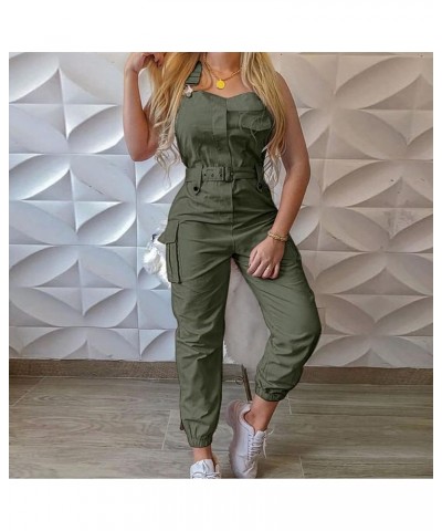 Womens Jumpsuits Casual Trendy Work Overalls Sleeveless Backless Jumpsuit Plain Suspender Rompers with Pockets 01-green $13.1...