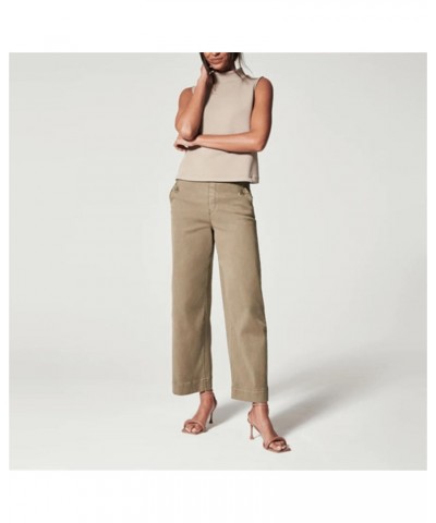 Women High Waist Casual Wide Leg Long Linen Palazzo Pants Trousers Stretch Twill Cropped Pants with (918-Khaki, S) $15.94 Pants