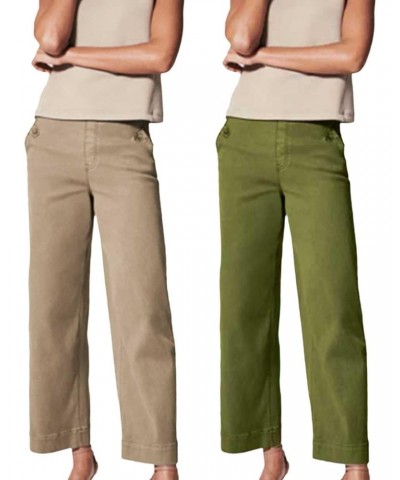 Women High Waist Casual Wide Leg Long Linen Palazzo Pants Trousers Stretch Twill Cropped Pants with (918-Khaki, S) $15.94 Pants