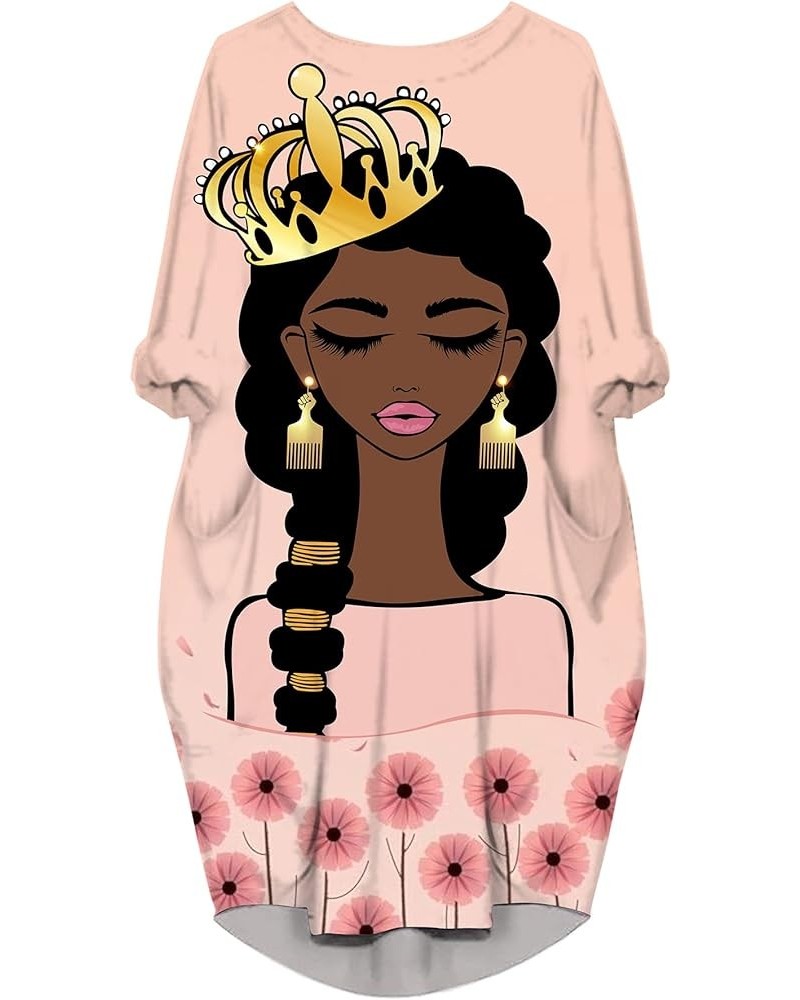 Women's Casual Loose Long Dress T-Shirt Dress Short/Long Sleeve Maxi Dresses with Pockets Black-pink, Melanin Girl Print $18....