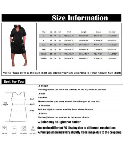 Womens Spring Fashion 2023 Dresses, Women's Summer Plus Size V-Neck Short Sleeve Knee Pocket Printed Casual Dress 1-multicolo...