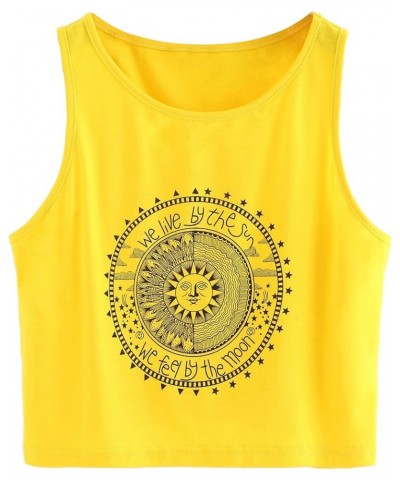 Women's Casual Sleeveless Round Neck Workout Crop Tank Top Shirts Yellow $11.28 Activewear