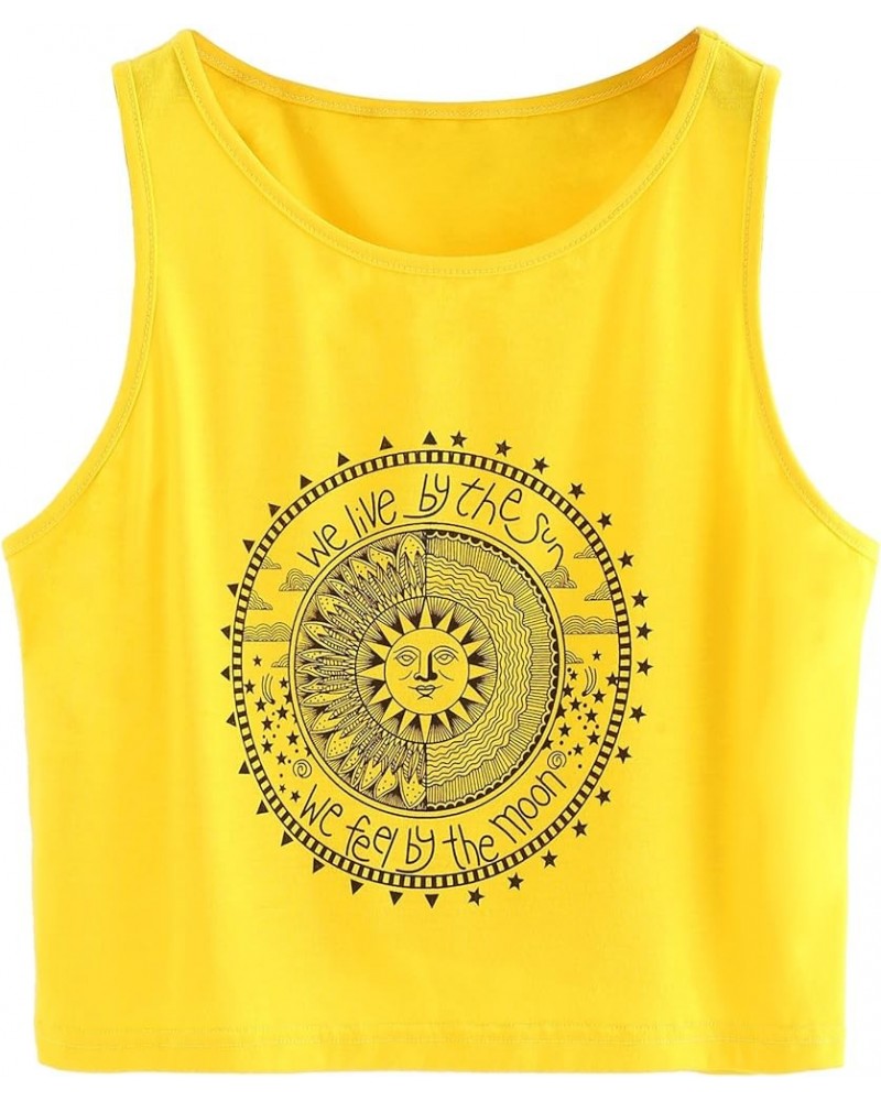 Women's Casual Sleeveless Round Neck Workout Crop Tank Top Shirts Yellow $11.28 Activewear