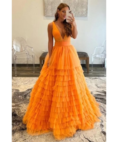 Tiered Tulle Prom Dresses for Women Long V Neck Ball Gown Ruffle Layered Formal Evening Dress Yellow $35.52 Dresses