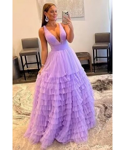 Tiered Tulle Prom Dresses for Women Long V Neck Ball Gown Ruffle Layered Formal Evening Dress Yellow $35.52 Dresses