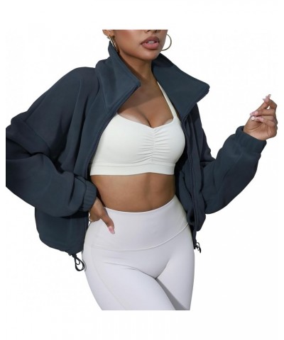 Women's Crop Zip Up Jacket Long Sleeve Trendy Fleece Jacket Workout Sherpa Coat Fall Clothes Blue $17.22 Jackets