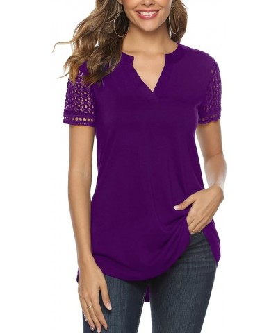 Womens Tunic Tops, Women Casual Short Sleeve V Neck High Low Blouse Shirt Tops Plum With Short Sleeve Lace $7.53 Tops