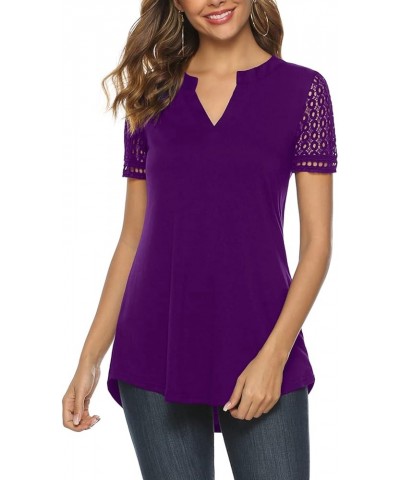 Womens Tunic Tops, Women Casual Short Sleeve V Neck High Low Blouse Shirt Tops Plum With Short Sleeve Lace $7.53 Tops