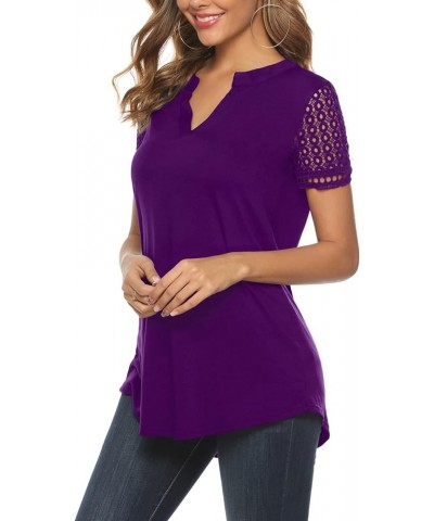 Womens Tunic Tops, Women Casual Short Sleeve V Neck High Low Blouse Shirt Tops Plum With Short Sleeve Lace $7.53 Tops