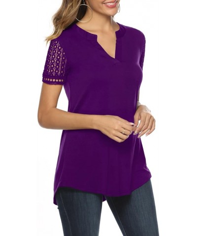 Womens Tunic Tops, Women Casual Short Sleeve V Neck High Low Blouse Shirt Tops Plum With Short Sleeve Lace $7.53 Tops