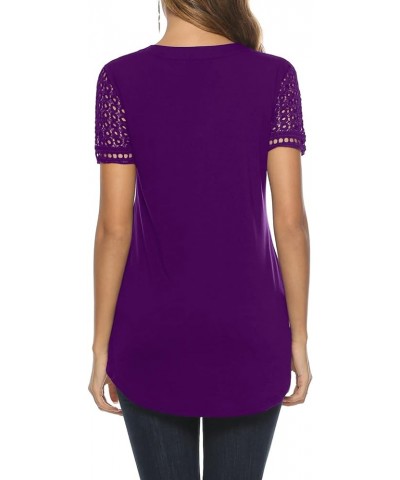 Womens Tunic Tops, Women Casual Short Sleeve V Neck High Low Blouse Shirt Tops Plum With Short Sleeve Lace $7.53 Tops