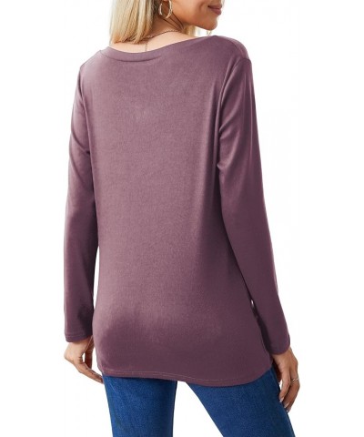 Women's Long Sleeve Tops 2024 Fall Winter Fashion Tunics Casual Front Twist T-Shirt V Neck Tunics Tops Purple Red $12.59 Tops