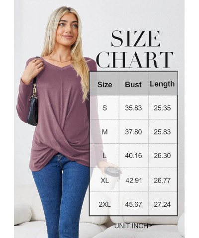 Women's Long Sleeve Tops 2024 Fall Winter Fashion Tunics Casual Front Twist T-Shirt V Neck Tunics Tops Purple Red $12.59 Tops