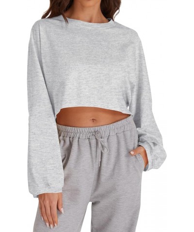 Women’s Oversized Crop Long Sleeve T Shirt Slouchy Crew Neck Drop Shoulder Tee Workout Gym Pullover Top Grey $11.54 T-Shirts