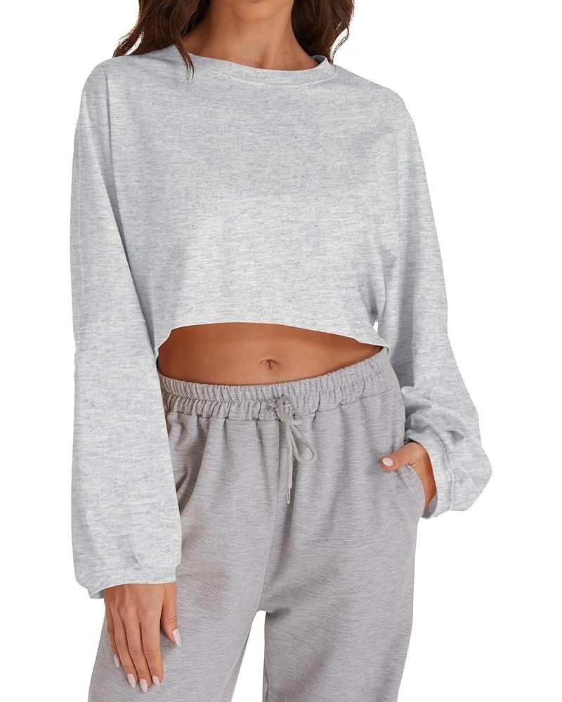 Women’s Oversized Crop Long Sleeve T Shirt Slouchy Crew Neck Drop Shoulder Tee Workout Gym Pullover Top Grey $11.54 T-Shirts